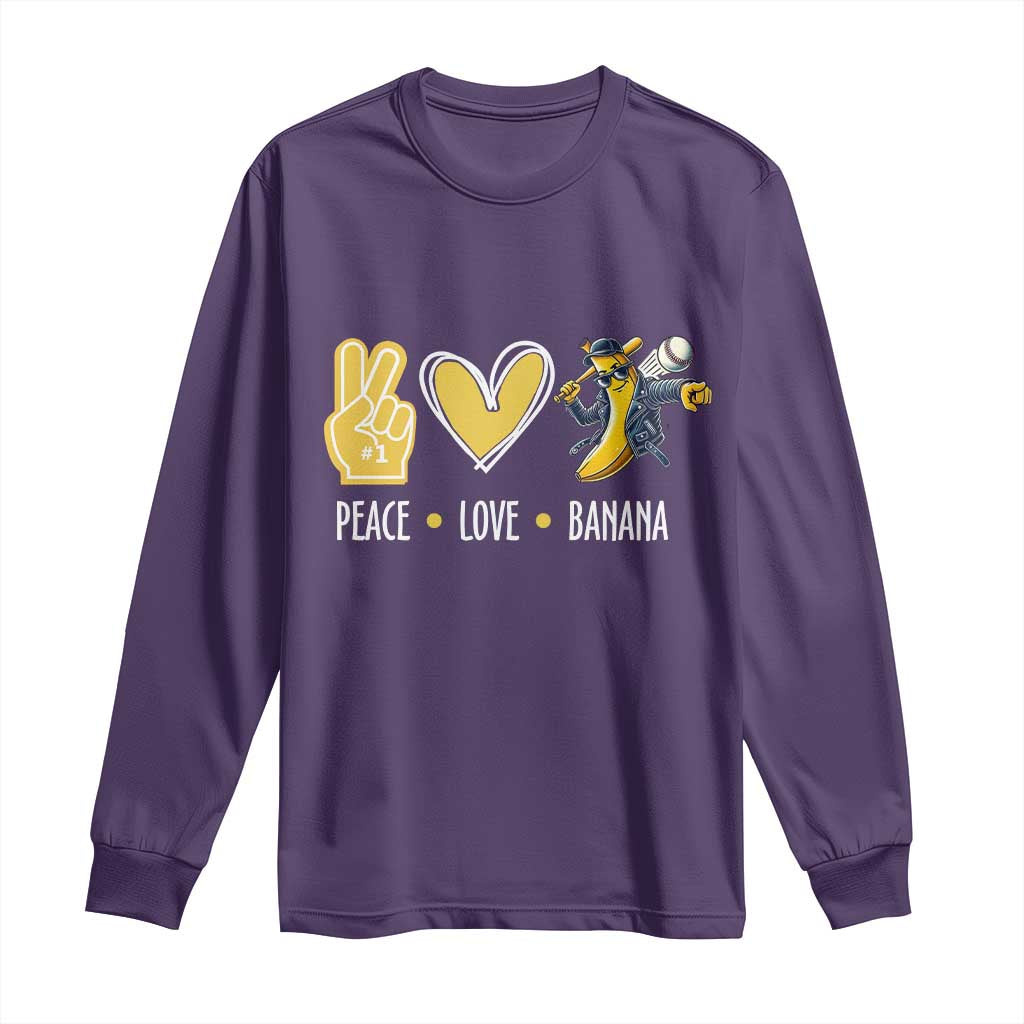 Funny Peace Love Banana Long Sleeve Shirt Cute Banana Peace Sign Heart TS11 Purple Print Your Wear