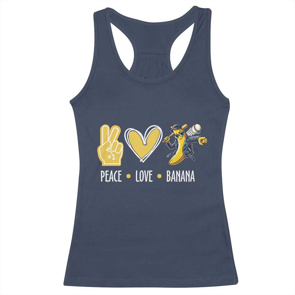 Funny Peace Love Banana Racerback Tank Top Cute Banana Peace Sign Heart TS11 Navy Print Your Wear