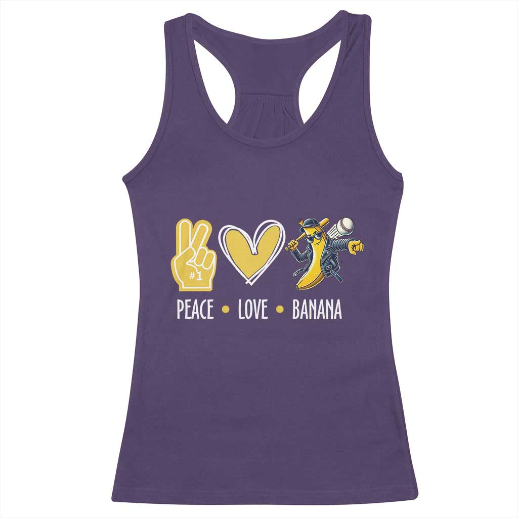 Funny Peace Love Banana Racerback Tank Top Cute Banana Peace Sign Heart TS11 Purple Print Your Wear
