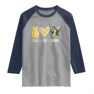 Funny Peace Love Banana Raglan Shirt Cute Banana Peace Sign Heart TS11 Sport Gray Navy Print Your Wear