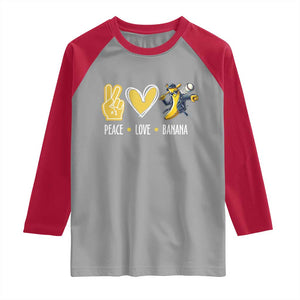 Funny Peace Love Banana Raglan Shirt Cute Banana Peace Sign Heart TS11 Sport Gray Red Print Your Wear