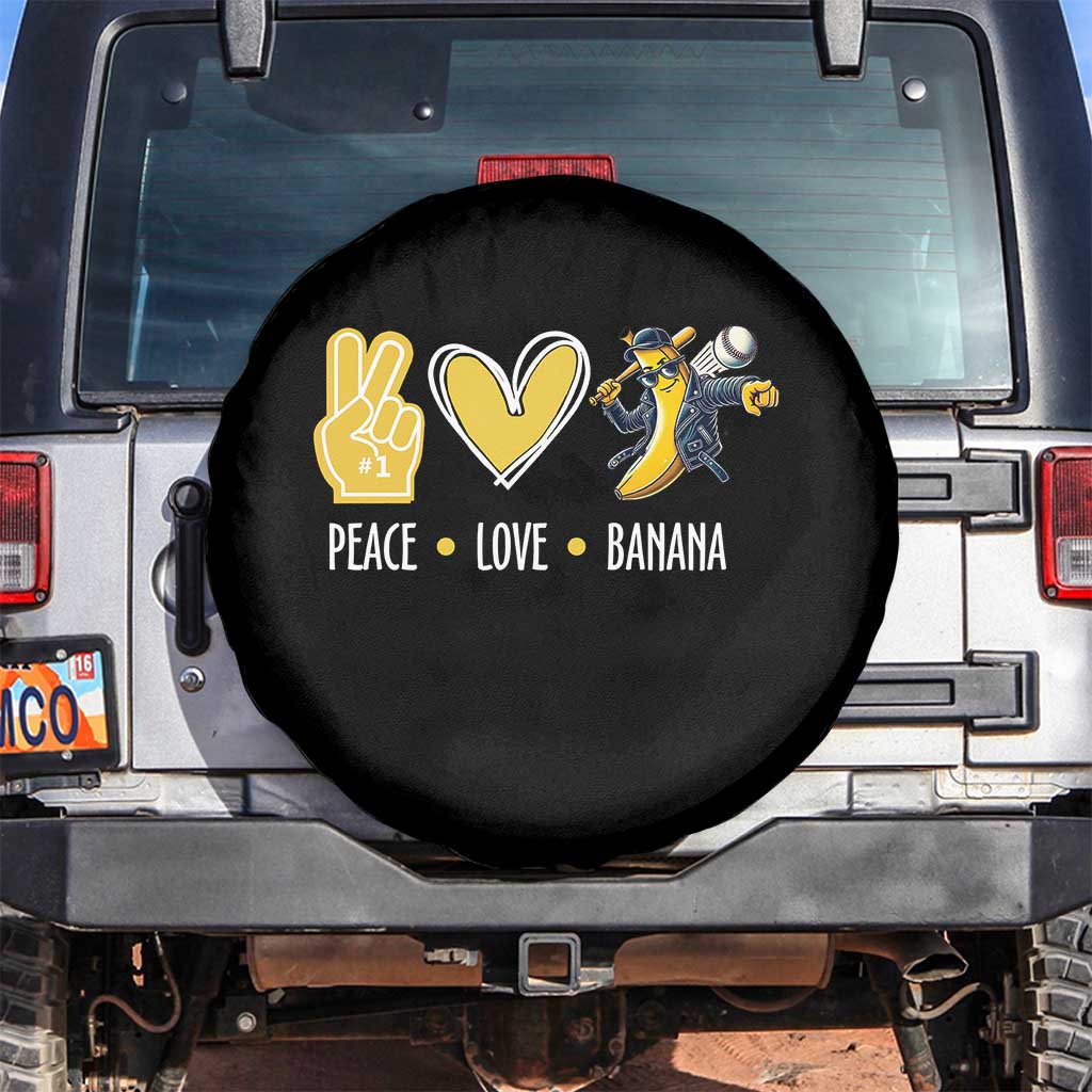 Funny Peace Love Banana Spare Tire Cover Cute Banana Peace Sign Heart TS11 No hole Black Print Your Wear