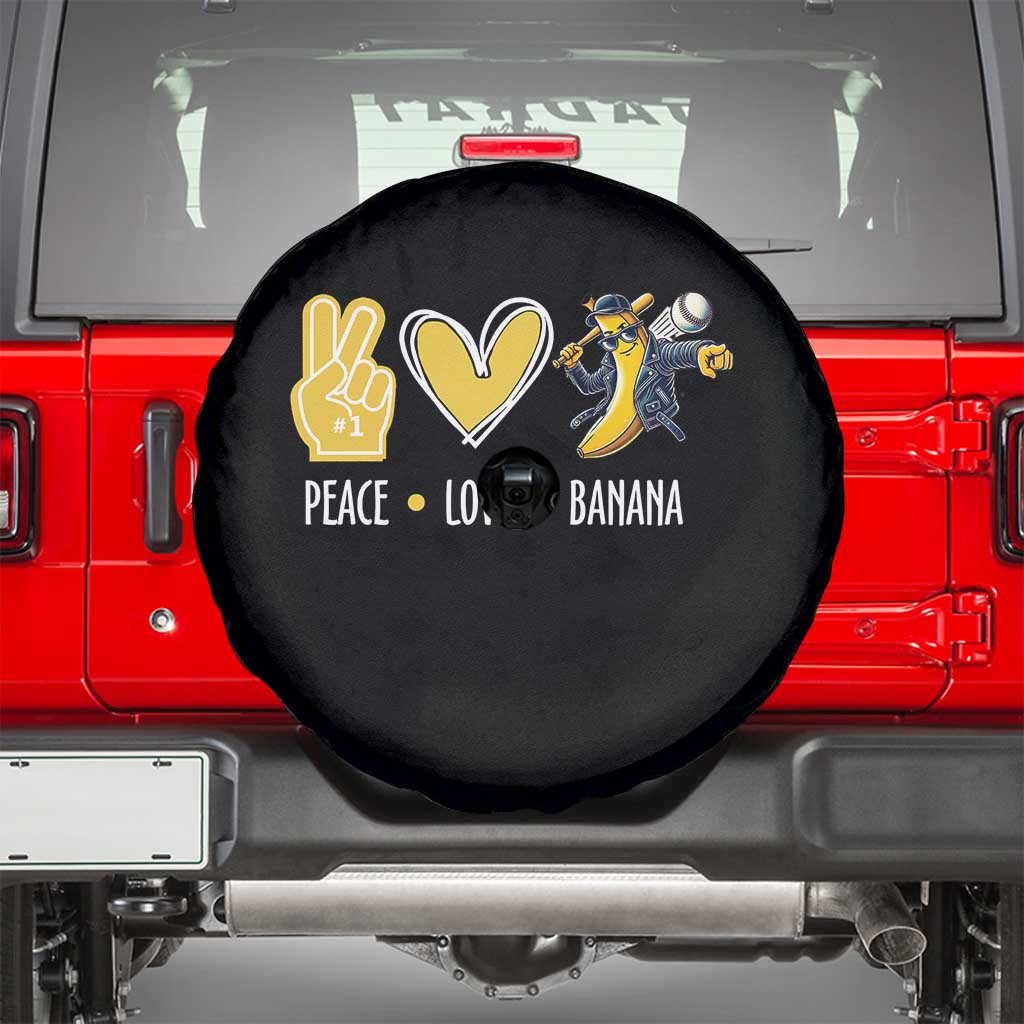 Funny Peace Love Banana Spare Tire Cover Cute Banana Peace Sign Heart TS11 Black Print Your Wear