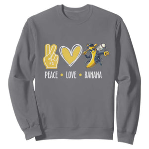 Funny Peace Love Banana Sweatshirt Cute Banana Peace Sign Heart TS11 Charcoal Print Your Wear