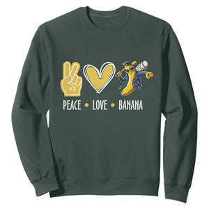 Funny Peace Love Banana Sweatshirt Cute Banana Peace Sign Heart TS11 Dark Forest Green Print Your Wear