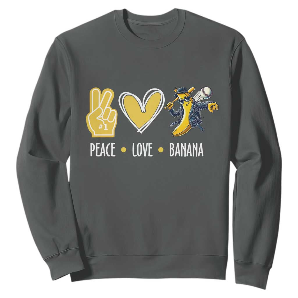 Funny Peace Love Banana Sweatshirt Cute Banana Peace Sign Heart TS11 Dark Heather Print Your Wear