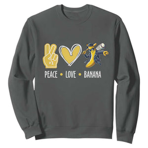 Funny Peace Love Banana Sweatshirt Cute Banana Peace Sign Heart TS11 Dark Heather Print Your Wear