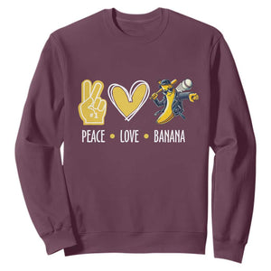 Funny Peace Love Banana Sweatshirt Cute Banana Peace Sign Heart TS11 Maroon Print Your Wear