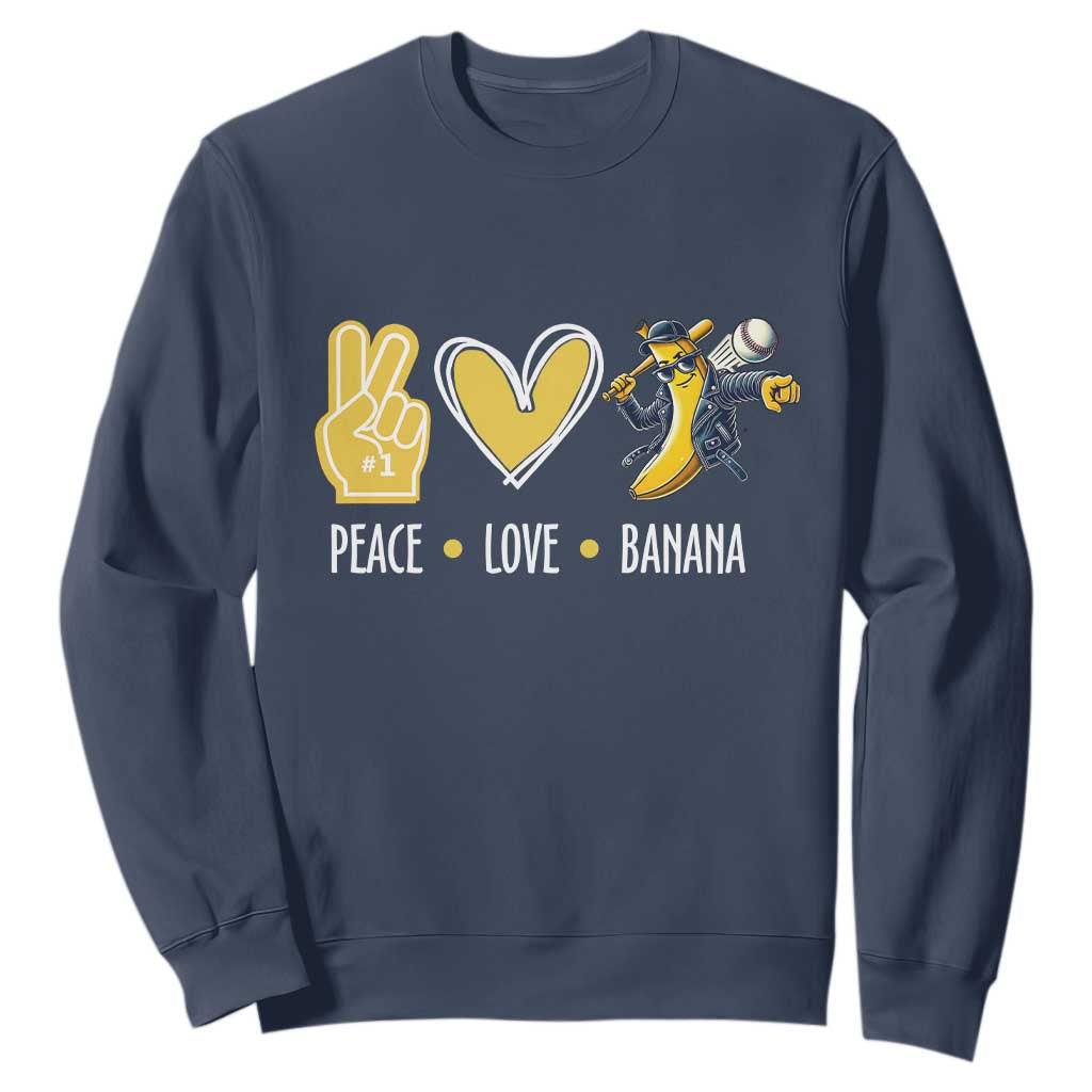 Funny Peace Love Banana Sweatshirt Cute Banana Peace Sign Heart TS11 Navy Print Your Wear