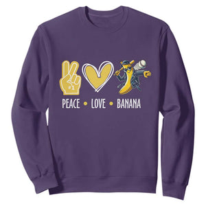 Funny Peace Love Banana Sweatshirt Cute Banana Peace Sign Heart TS11 Purple Print Your Wear