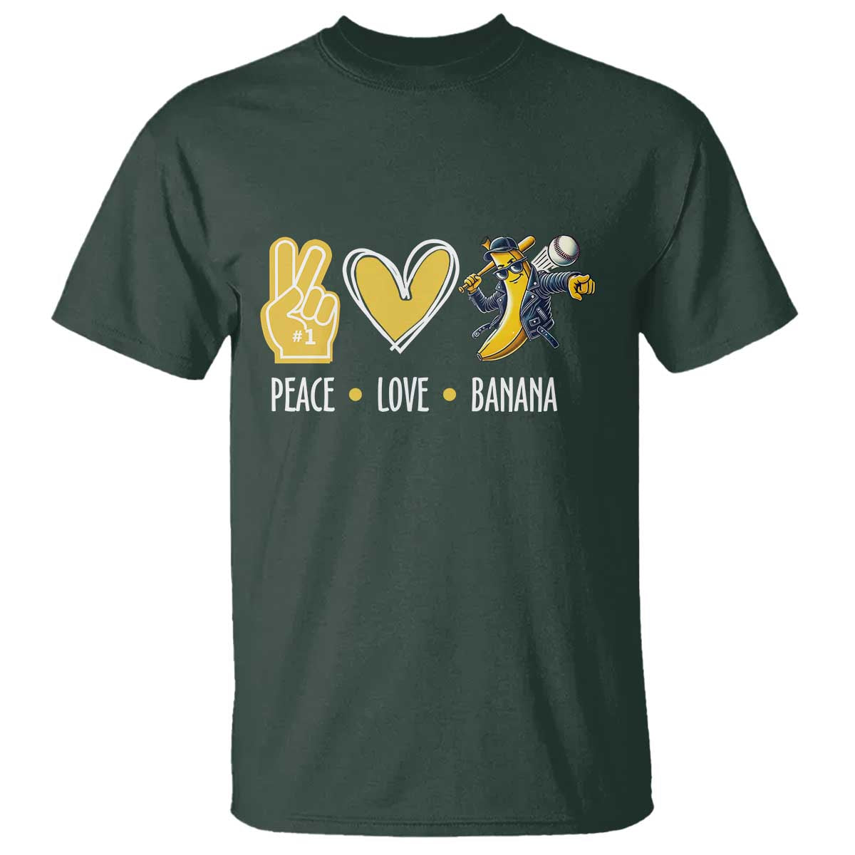 Funny Peace Love Banana T Shirt Cute Banana Peace Sign Heart TS11 Dark Forest Green Print Your Wear