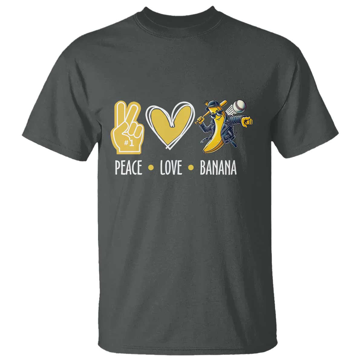 Funny Peace Love Banana T Shirt Cute Banana Peace Sign Heart TS11 Dark Heather Print Your Wear