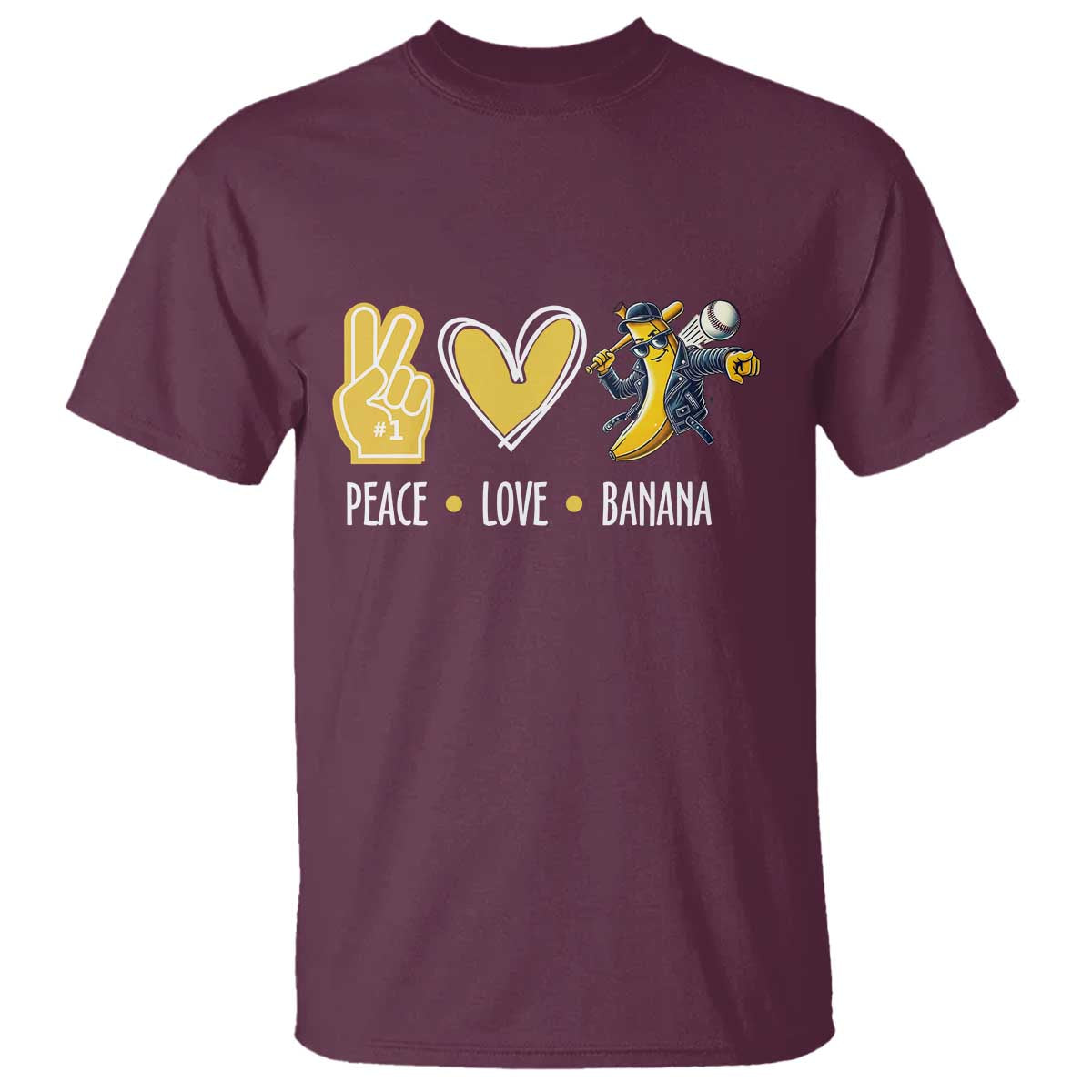 Funny Peace Love Banana T Shirt Cute Banana Peace Sign Heart TS11 Maroon Print Your Wear