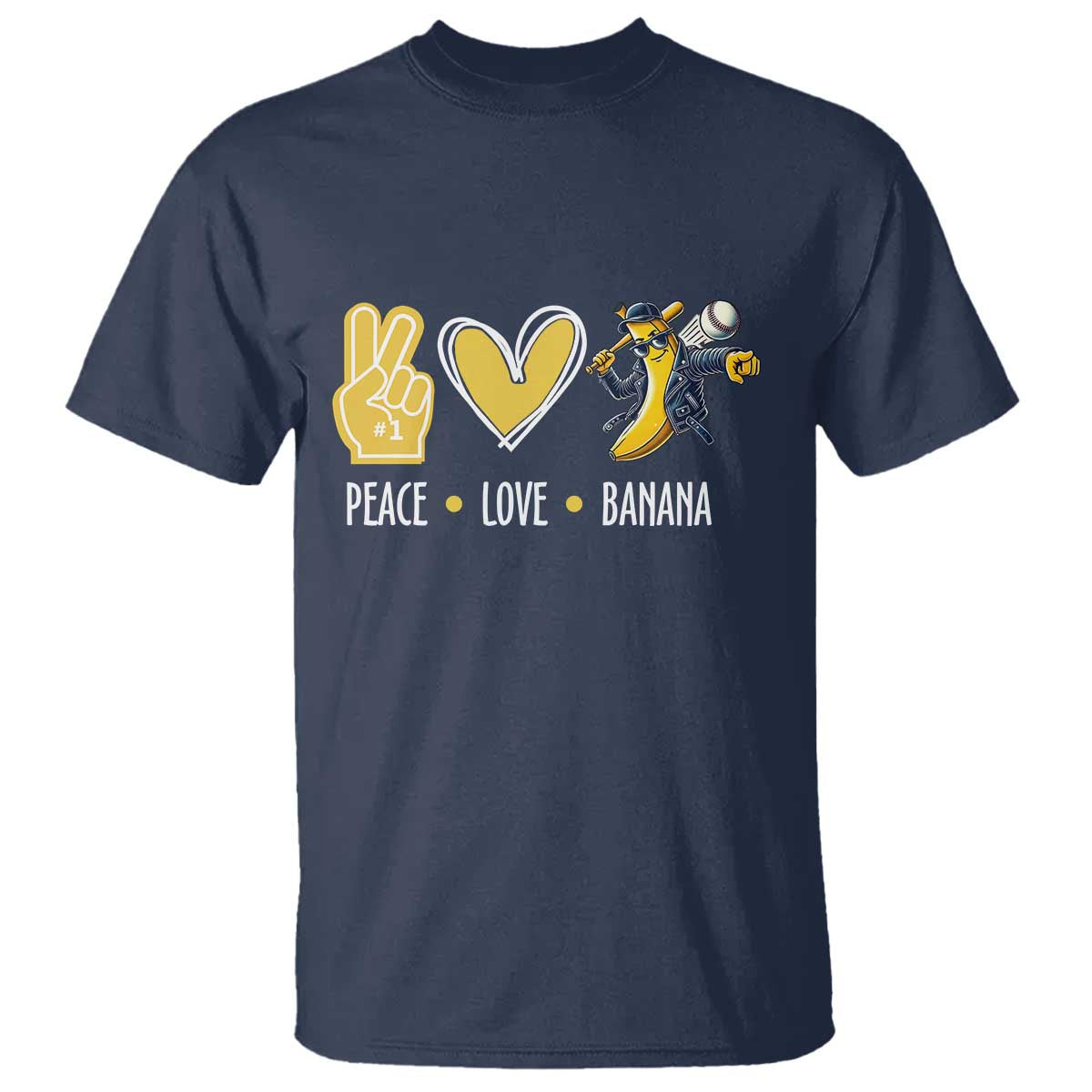 Funny Peace Love Banana T Shirt Cute Banana Peace Sign Heart TS11 Navy Print Your Wear