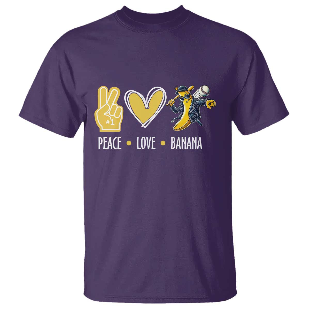 Funny Peace Love Banana T Shirt Cute Banana Peace Sign Heart TS11 Purple Print Your Wear