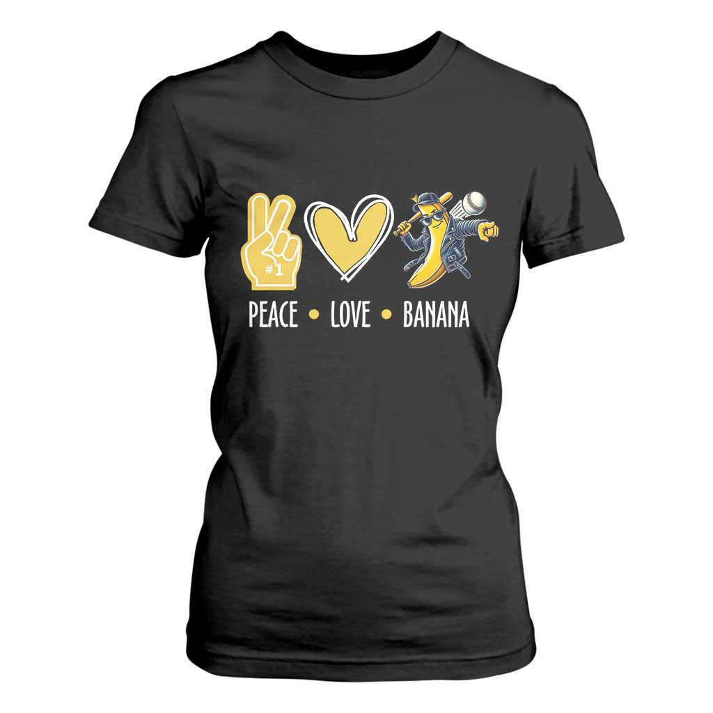 Funny Peace Love Banana T Shirt For Women Cute Banana Peace Sign Heart TS11 Black Print Your Wear