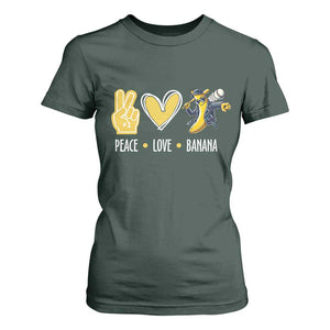 Funny Peace Love Banana T Shirt For Women Cute Banana Peace Sign Heart TS11 Dark Forest Green Print Your Wear