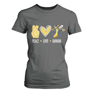 Funny Peace Love Banana T Shirt For Women Cute Banana Peace Sign Heart TS11 Dark Heather Print Your Wear