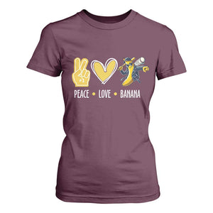 Funny Peace Love Banana T Shirt For Women Cute Banana Peace Sign Heart TS11 Maroon Print Your Wear