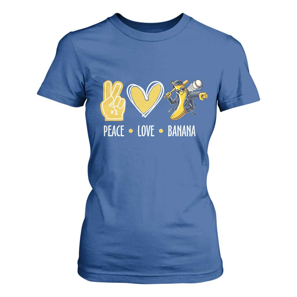 Funny Peace Love Banana T Shirt For Women Cute Banana Peace Sign Heart TS11 Royal Blue Print Your Wear