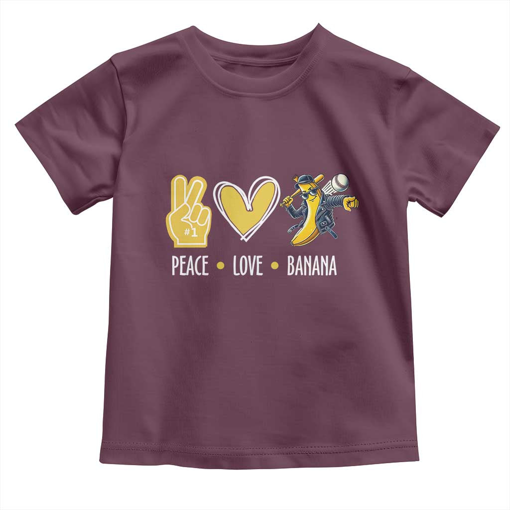 Funny Peace Love Banana Toddler T Shirt Cute Banana Peace Sign Heart TS11 Maroon Print Your Wear