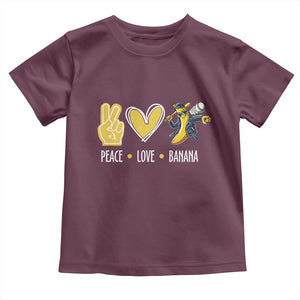 Funny Peace Love Banana Toddler T Shirt Cute Banana Peace Sign Heart TS11 Maroon Print Your Wear