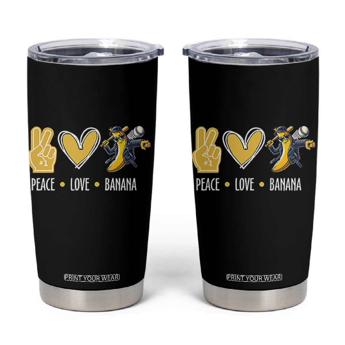 Funny Peace Love Banana Tumbler Cup Cute Banana Peace Sign Heart TS11 Black Print Your Wear