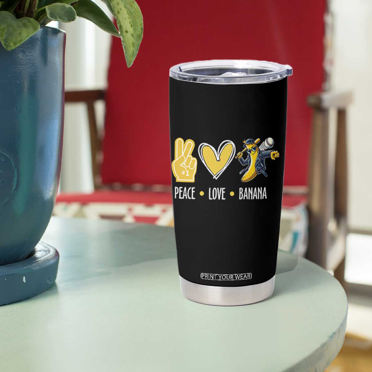 Funny Peace Love Banana Tumbler Cup Cute Banana Peace Sign Heart TS11 Print Your Wear