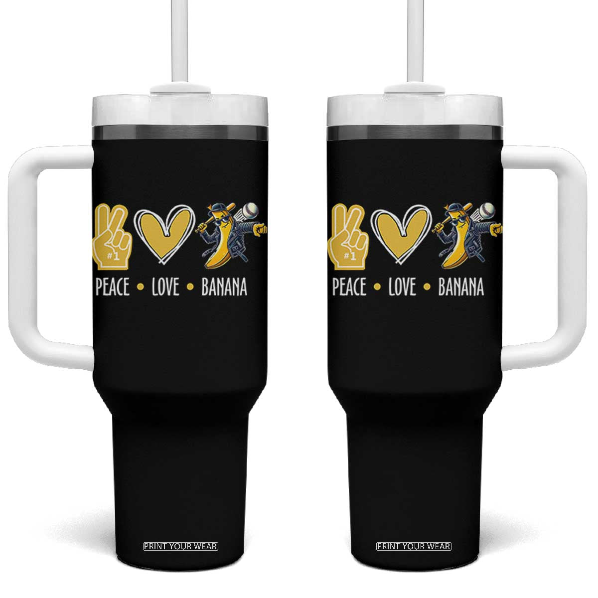Funny Peace Love Banana Tumbler With Handle Cute Banana Peace Sign Heart TS11 One Size: 40 oz Black Print Your Wear