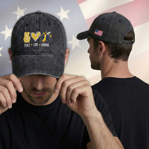 Funny Peace Love Banana Washed Cotton Baseball Cap Cute Banana Peace Sign Heart TS11 Print Your Wear