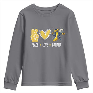 Funny Peace Love Banana Youth Sweatshirt Cute Banana Peace Sign Heart TS11 Charcoal Print Your Wear