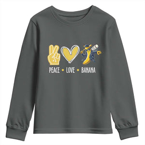 Funny Peace Love Banana Youth Sweatshirt Cute Banana Peace Sign Heart TS11 Dark Heather Print Your Wear