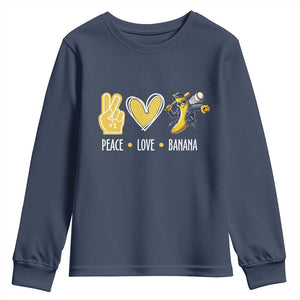 Funny Peace Love Banana Youth Sweatshirt Cute Banana Peace Sign Heart TS11 Navy Print Your Wear