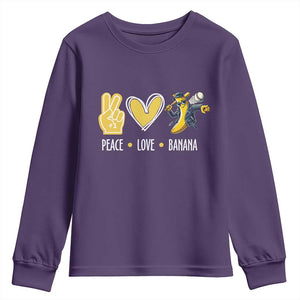 Funny Peace Love Banana Youth Sweatshirt Cute Banana Peace Sign Heart TS11 Purple Print Your Wear