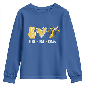 Funny Peace Love Banana Youth Sweatshirt Cute Banana Peace Sign Heart TS11 Royal Blue Print Your Wear