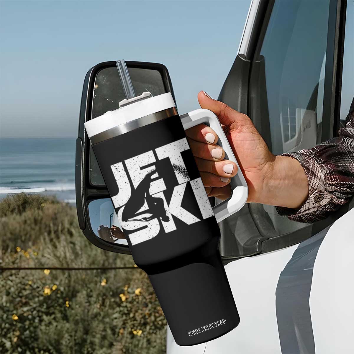 Jet Ski Rider Tumbler With Handle Water Sports Watercraft Skiing Jetski TS11 Print Your Wear