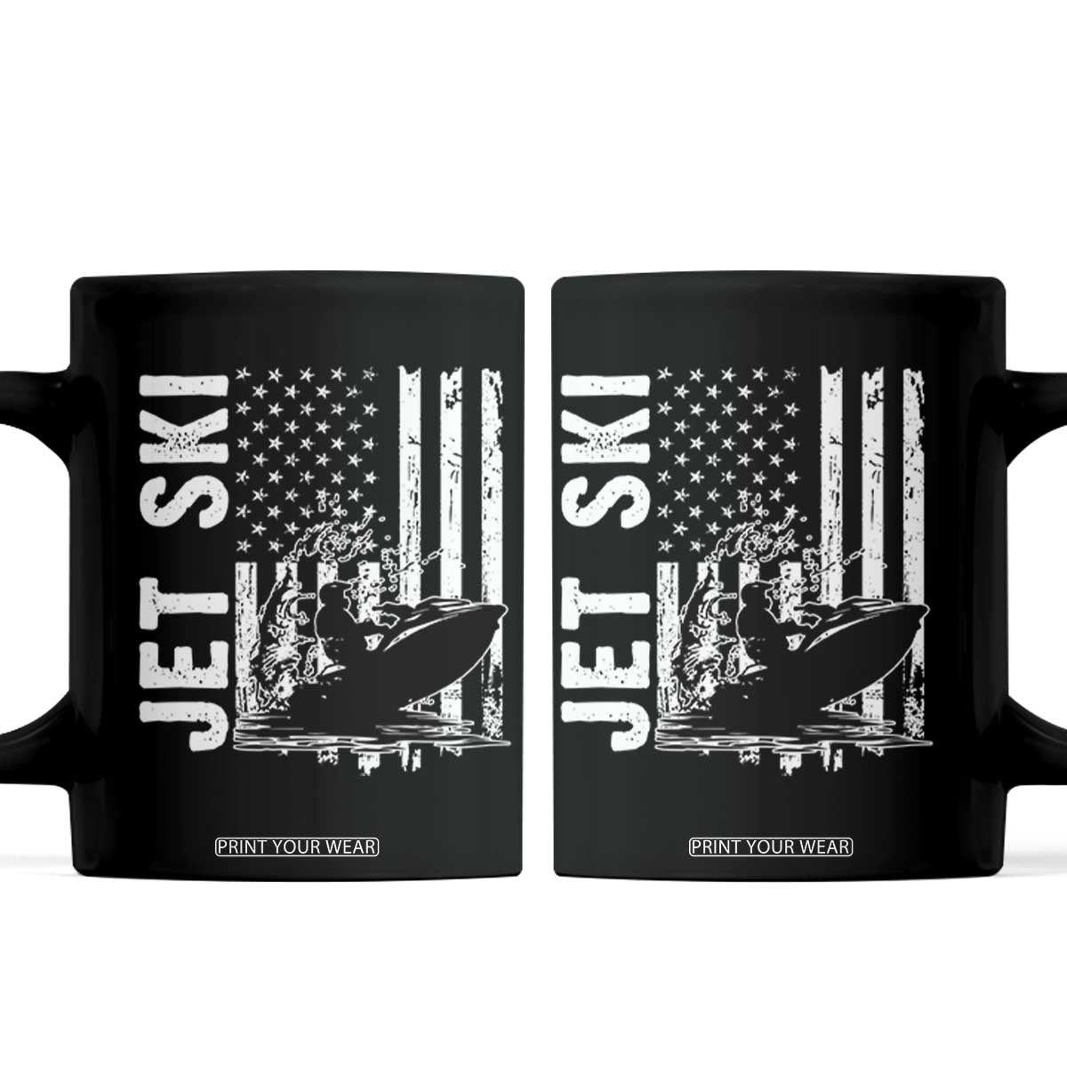Jet Ski Lover Coffee Mug Vintage Ski Rider American Flag Water Sport TS11 Black Print Your Wear