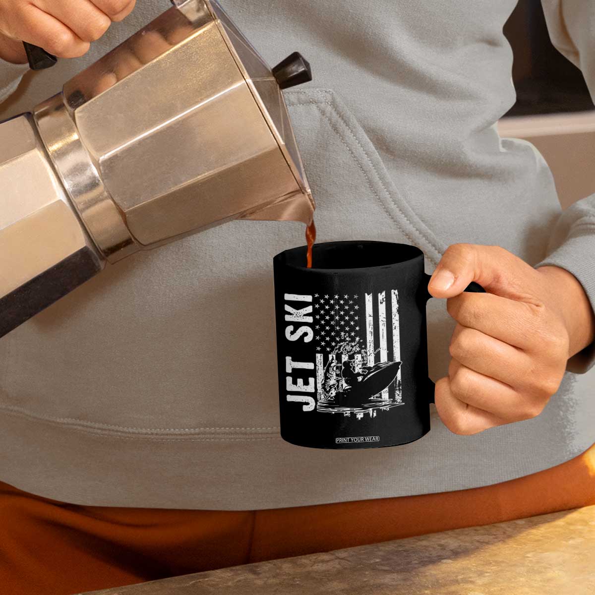 Jet Ski Lover Coffee Mug Vintage Ski Rider American Flag Water Sport TS11 Print Your Wear
