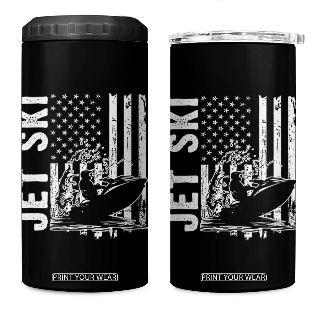 Jet Ski Lover 4 in 1 Can Cooler Tumbler Vintage Ski Rider American Flag Water Sport TS11 One Size: 16 oz Black Print Your Wear