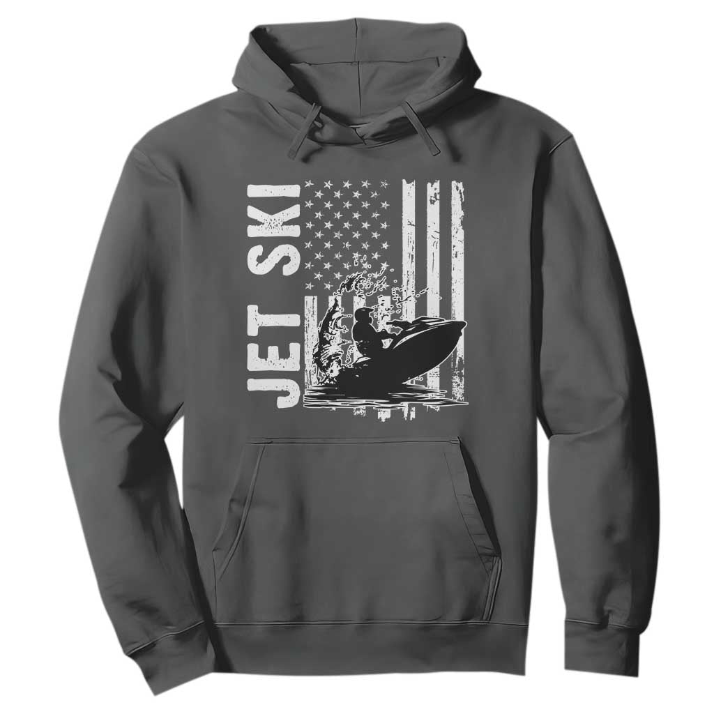 Jet Ski Lover Hoodie Vintage Ski Rider American Flag Water Sport TS11 Dark Heather Print Your Wear