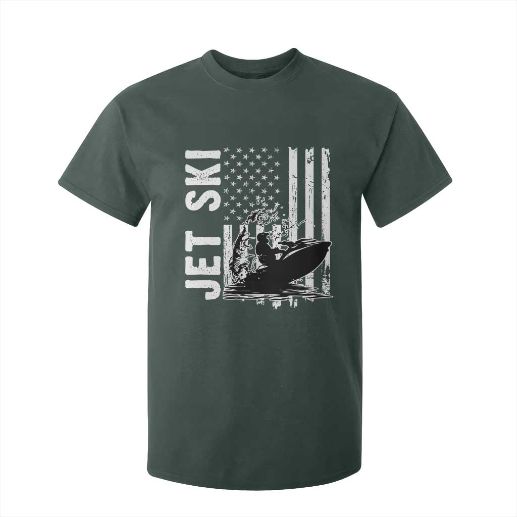 Jet Ski Lover T Shirt For Kid Vintage Ski Rider American Flag Water Sport TS11 Dark Forest Green Print Your Wear