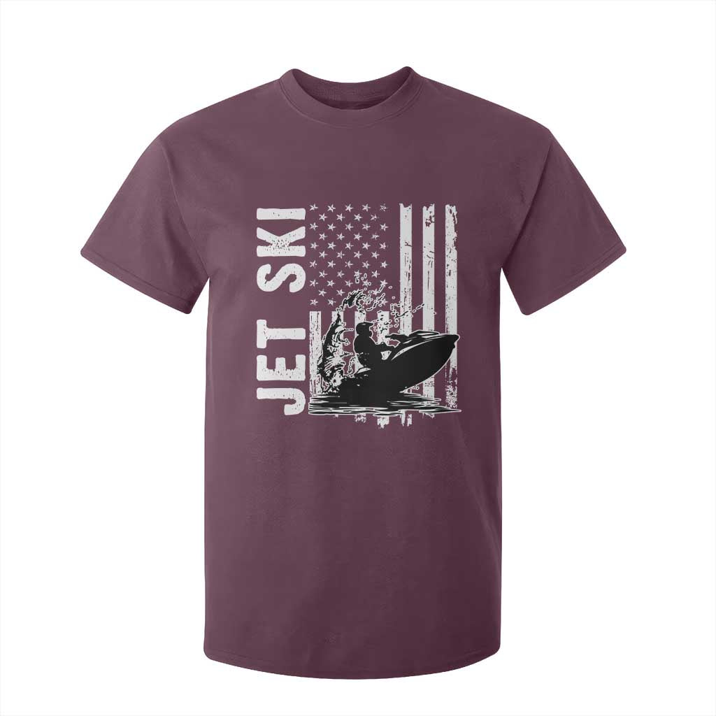 Jet Ski Lover T Shirt For Kid Vintage Ski Rider American Flag Water Sport TS11 Maroon Print Your Wear