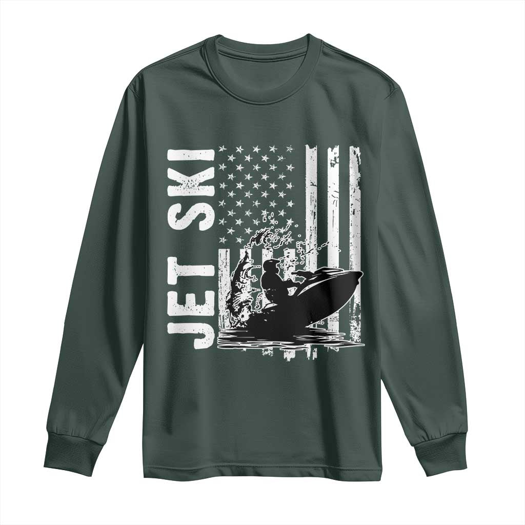 Jet Ski Lover Long Sleeve Shirt Vintage Ski Rider American Flag Water Sport TS11 Dark Forest Green Print Your Wear