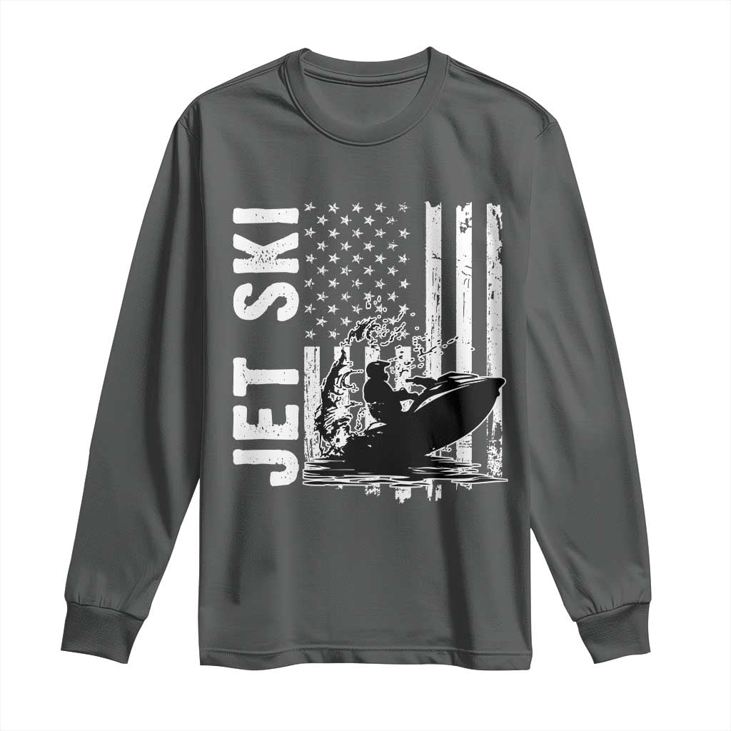 Jet Ski Lover Long Sleeve Shirt Vintage Ski Rider American Flag Water Sport TS11 Dark Heather Print Your Wear