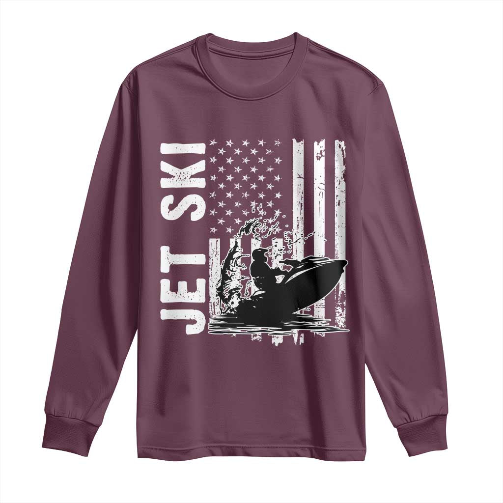 Jet Ski Lover Long Sleeve Shirt Vintage Ski Rider American Flag Water Sport TS11 Maroon Print Your Wear