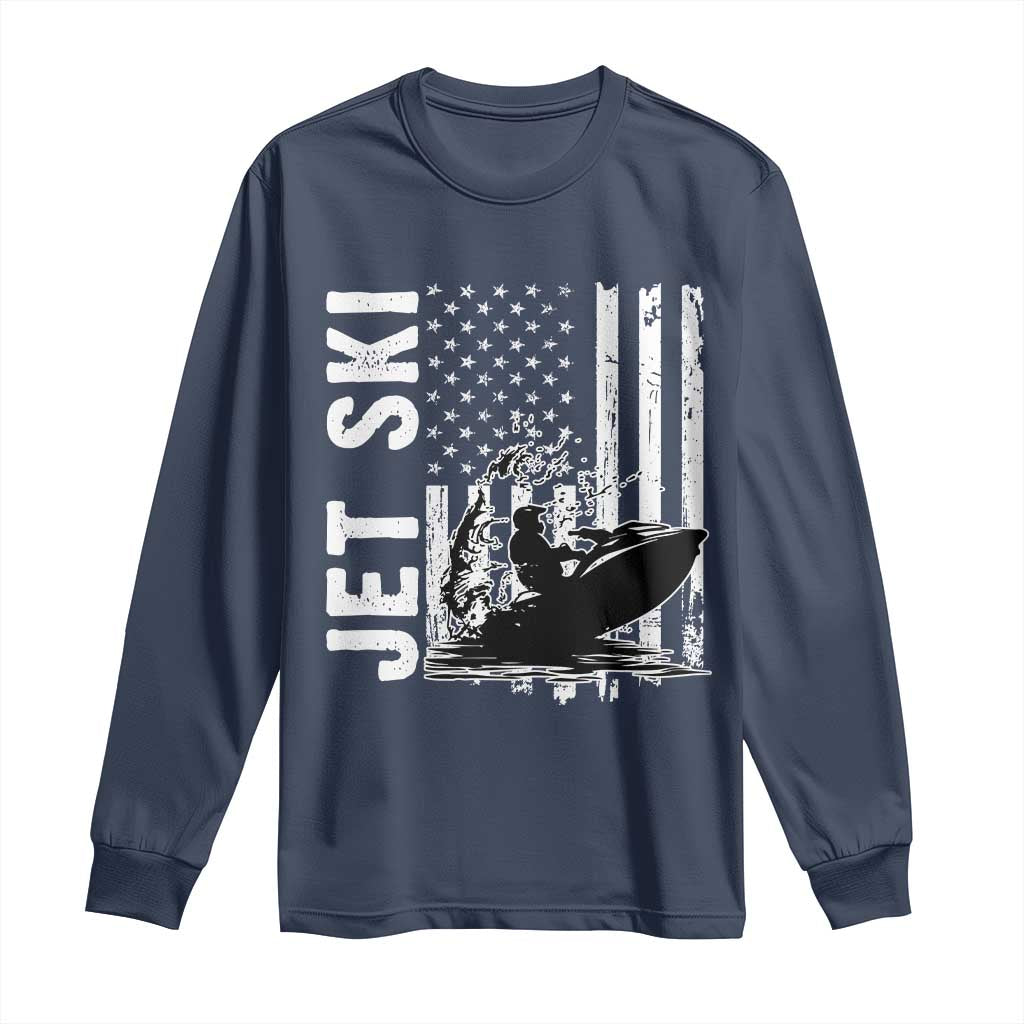 Jet Ski Lover Long Sleeve Shirt Vintage Ski Rider American Flag Water Sport TS11 Navy Print Your Wear