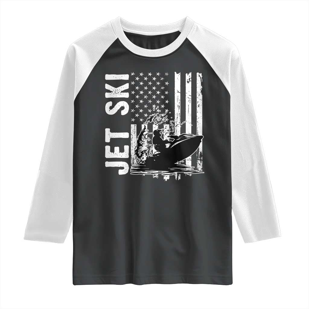 Jet Ski Lover Raglan Shirt Vintage Ski Rider American Flag Water Sport TS11 Black White Print Your Wear