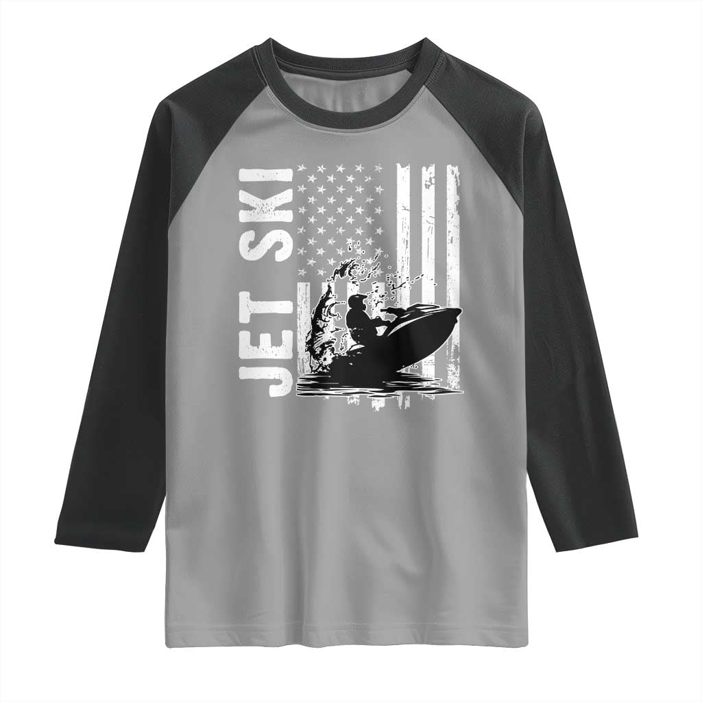 Jet Ski Lover Raglan Shirt Vintage Ski Rider American Flag Water Sport TS11 Sport Gray Black Print Your Wear
