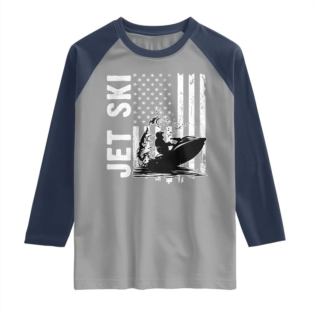 Jet Ski Lover Raglan Shirt Vintage Ski Rider American Flag Water Sport TS11 Sport Gray Navy Print Your Wear