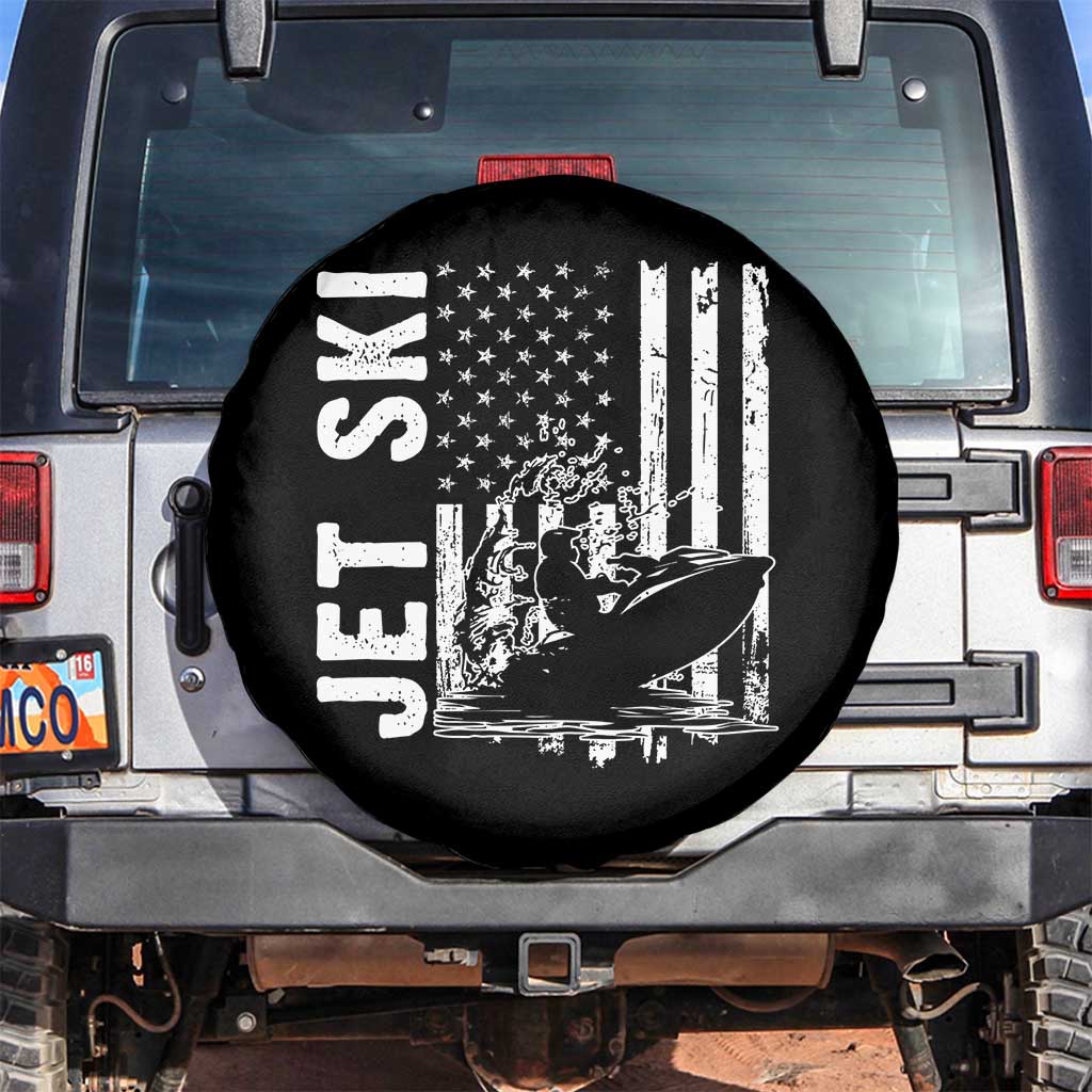 Jet Ski Lover Spare Tire Cover Vintage Ski Rider American Flag Water Sport TS11 No hole Black Print Your Wear